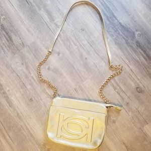 Gold patent leather bebe crossbody purse